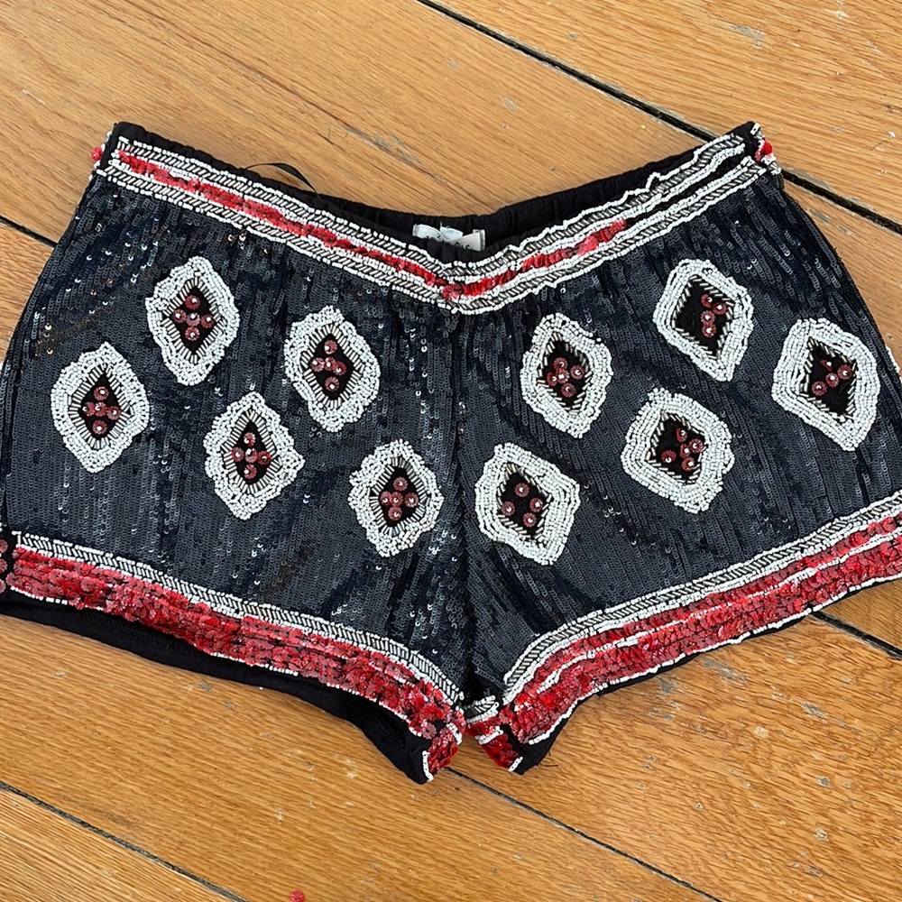 Black embellished beaded black red Zara shorts brand new with tags SMALL